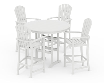 POLYWOOD® Palm Coast 5-Piece Round Farmhouse Bar Set in White