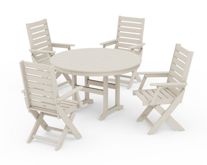 POLYWOOD® Captain Folding Chair 5-Piece Round Dining Set in Sand