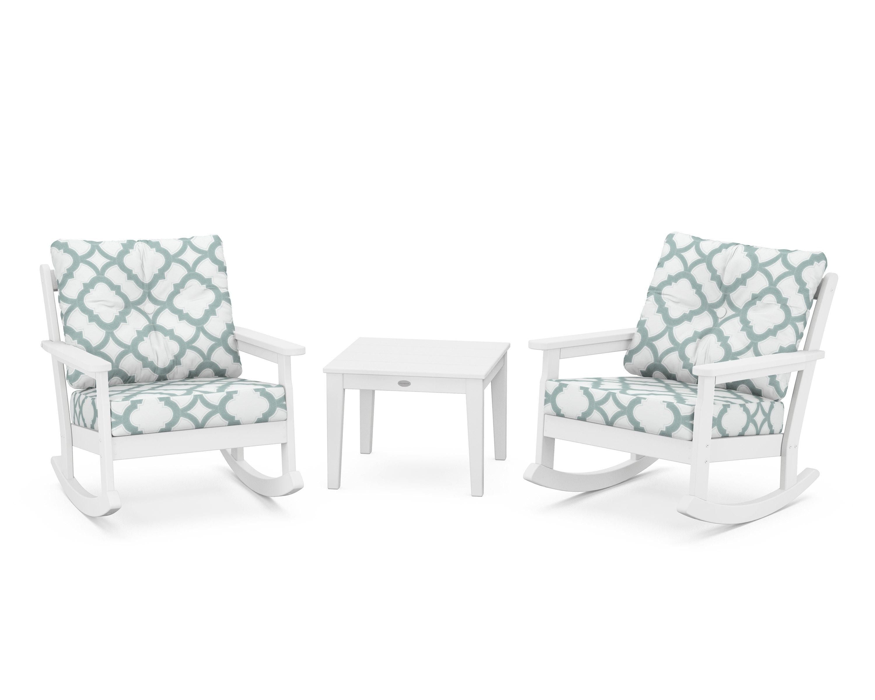 POLYWOOD® Vineyard 3-Piece Deep Seating Rocker Set in White / Trellis Glacier Spa