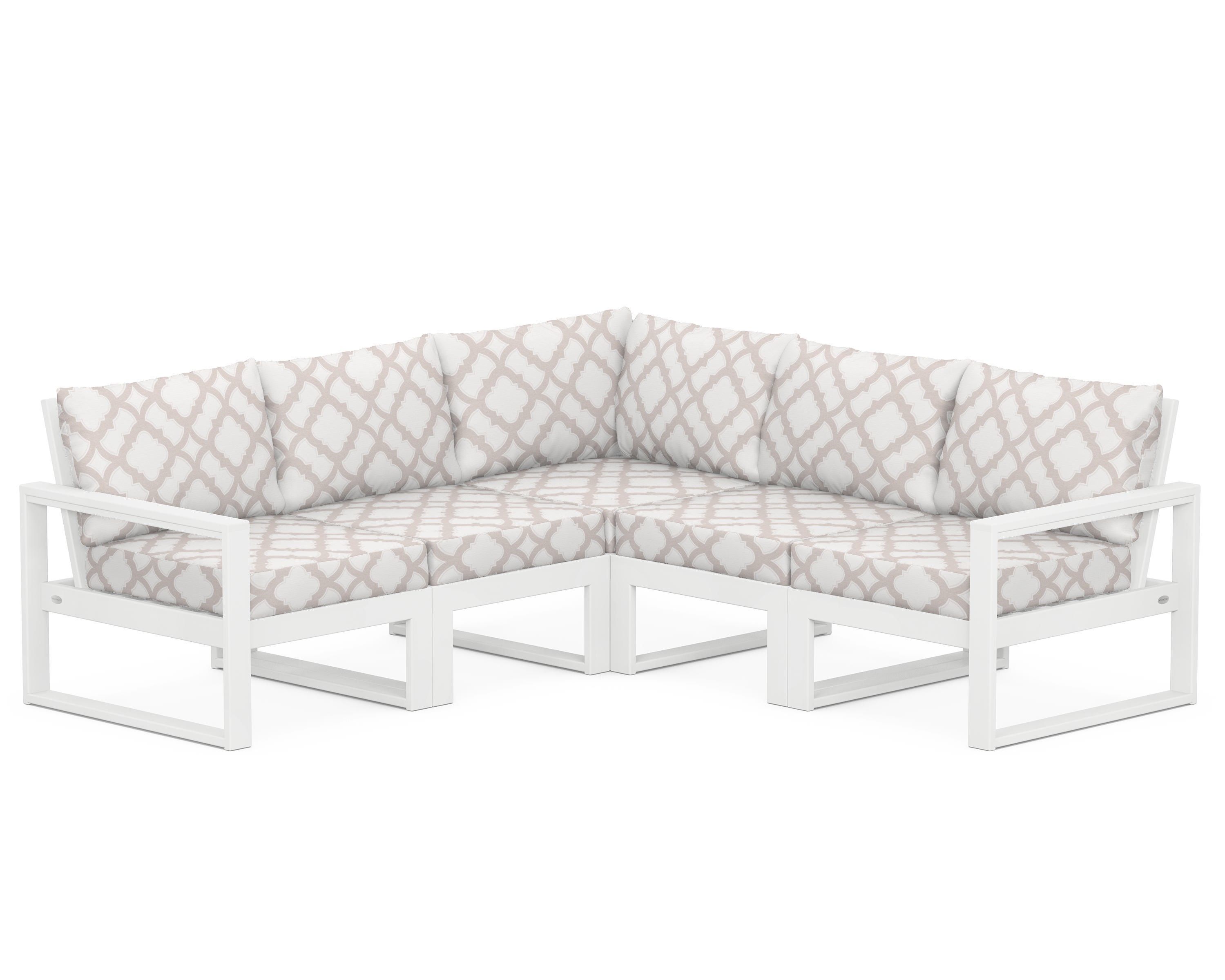 POLYWOOD® EDGE 5-Piece Modular Deep Seating Set in White / Trellis Dune Burlap