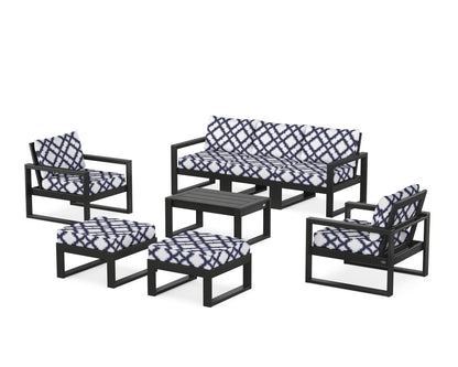 POLYWOOD® EDGE Sectional 8-Piece Lounge Sofa Set in Black / Trellis Navy