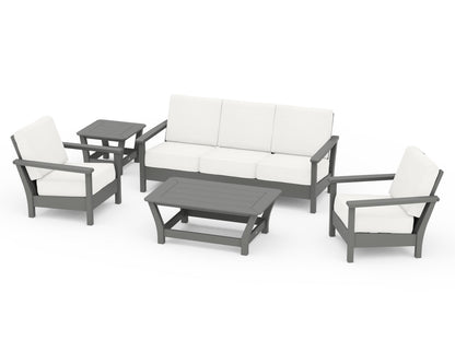 POLYWOOD® Harbour 5-Piece Deep Seating Set in Slate Grey / Natural Linen