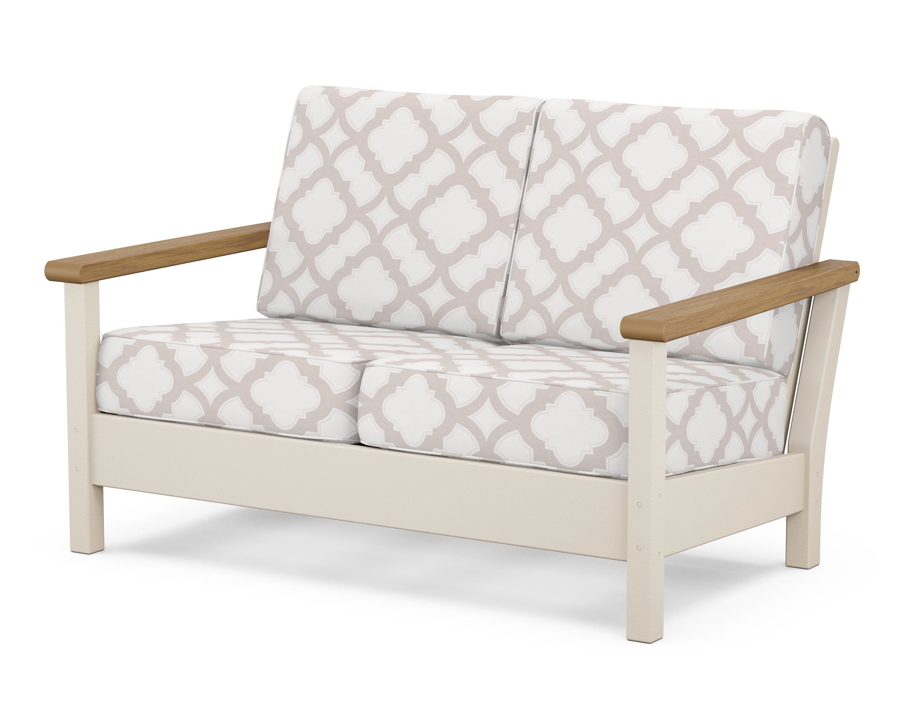 POLYWOOD® Harbour Deep Seating Loveseat in Sand / Natural / Trellis Dune Burlap