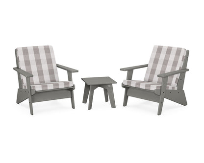 POLYWOOD® Riviera Modern Lounge 3-Piece Set in Slate Grey / Buffalo Plaid Grey Mist