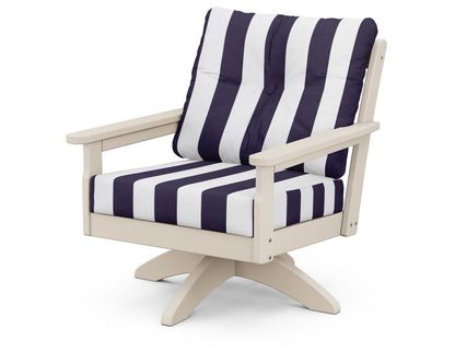 POLYWOOD® Vineyard Deep Seating Swivel Chair in Sand / Cabana Stripe Navy