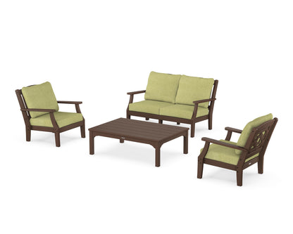 Martha Stewart by POLYWOOD® Chinoiserie 4-Piece Deep Seating Set with Loveseat in Mahogany / Chartreuse Boucle