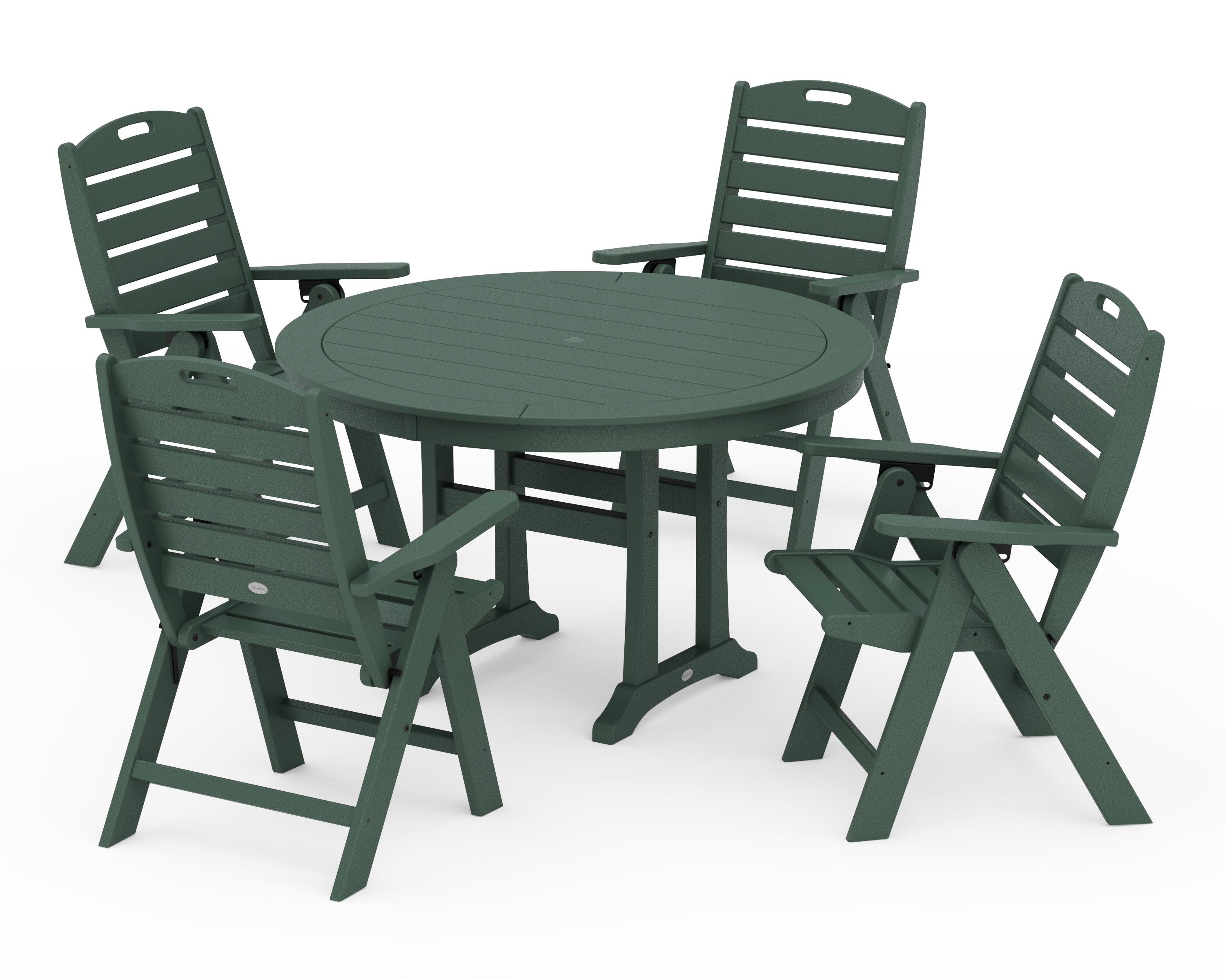 POLYWOOD® Nautical Highback Chair 5-Piece Round Dining Set with Trestle Legs in Green