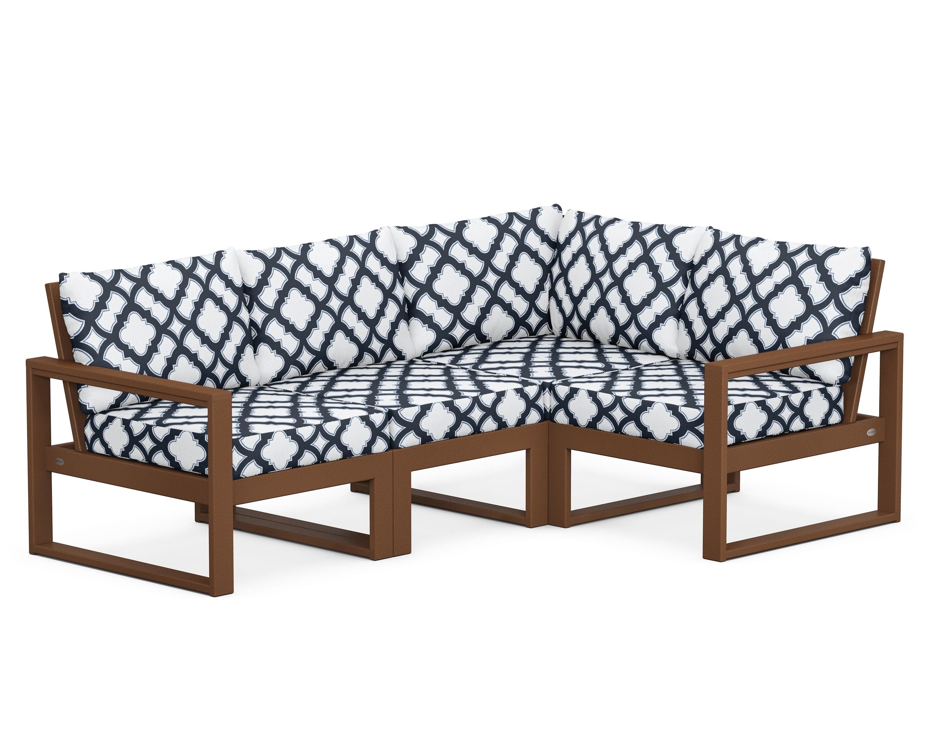 POLYWOOD® EDGE 4-Piece Modular Deep Seating Set in Teak / Trellis Marine Indigo