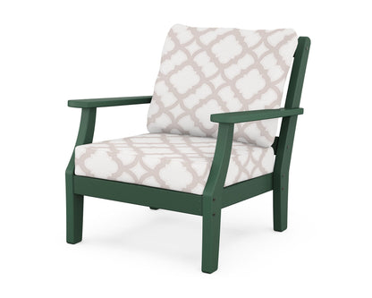 Martha Stewart by POLYWOOD® Chinoiserie Deep Seating Chair in Green / Trellis Dune Burlap