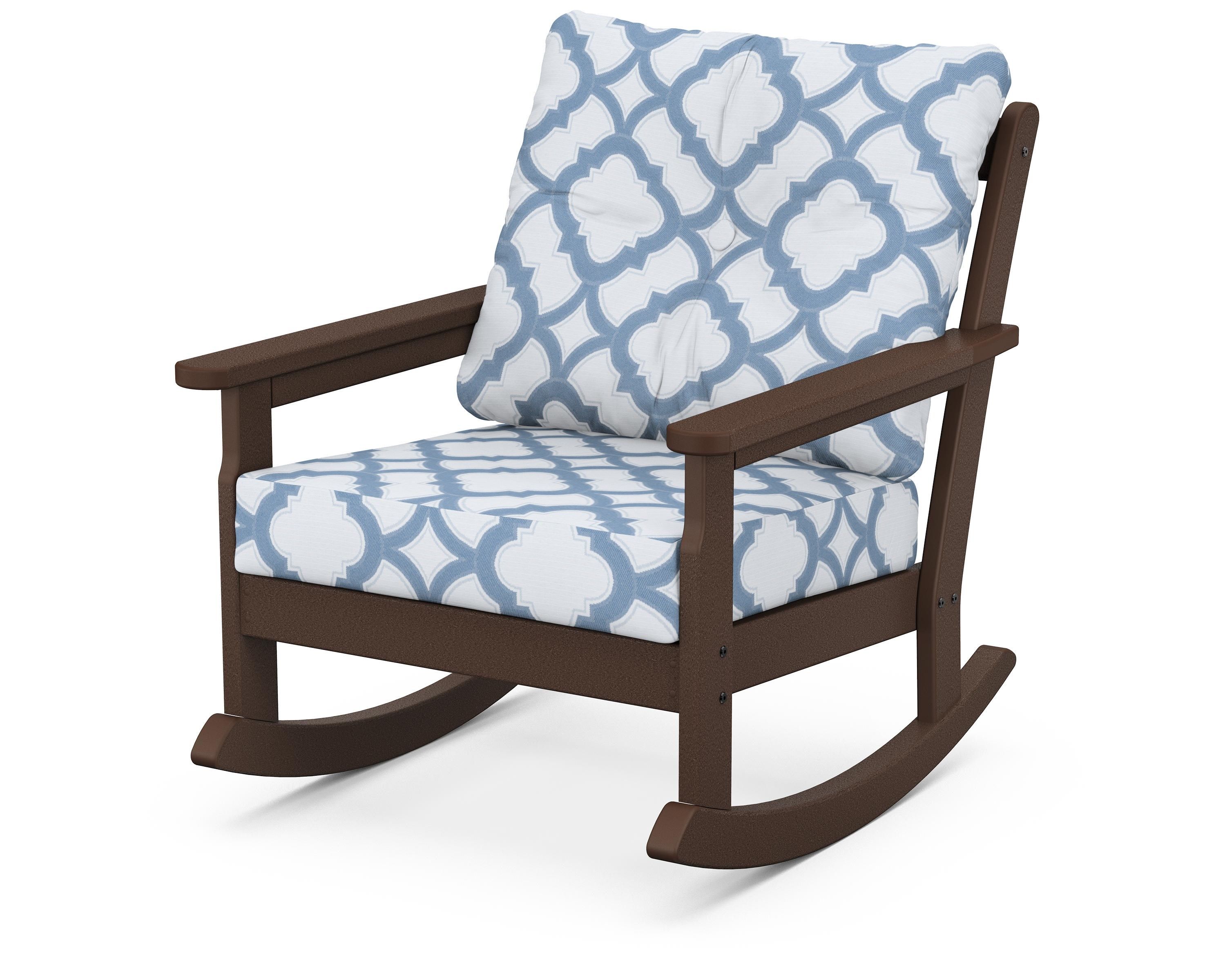 POLYWOOD® Vineyard Deep Seating Rocking Chair in Mahogany / Trellis Sky Blue