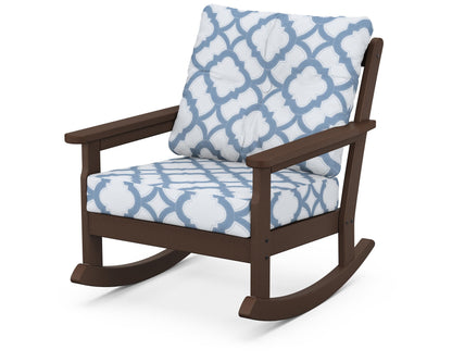 POLYWOOD® Vineyard Deep Seating Rocking Chair in Mahogany / Trellis Sky Blue