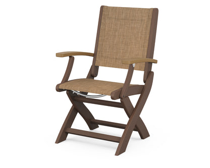 POLYWOOD® Coastal Folding Chair in Mahogany / Natural / Burlap Sling