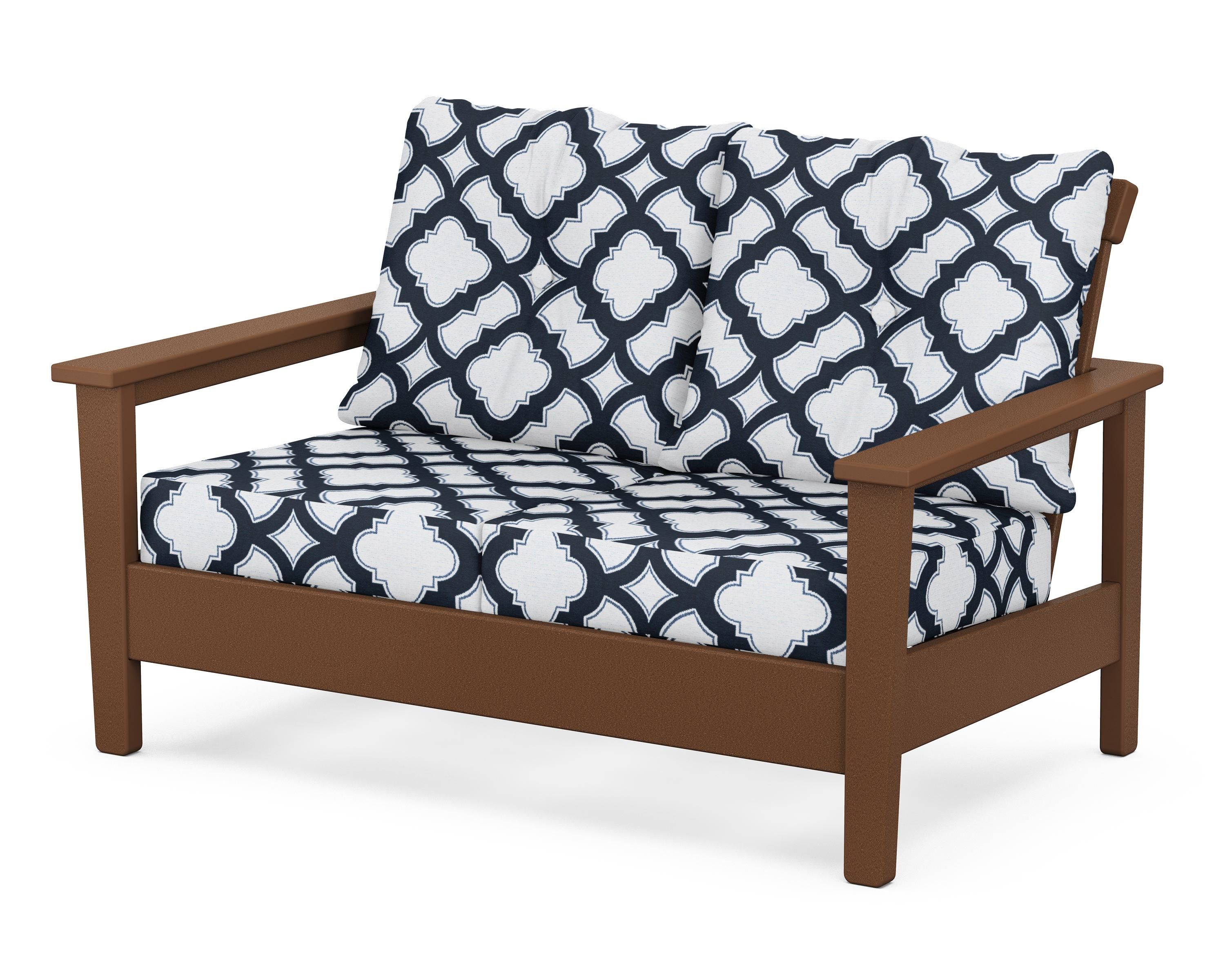 POLYWOOD® Prescott Deep Seating Loveseat in Teak / Trellis Marine Indigo