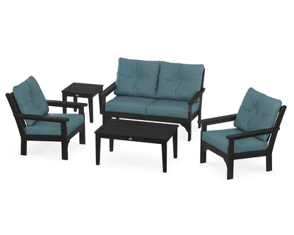POLYWOOD® Vineyard 5-Piece Deep Seating Set in Black / Ocean Teal