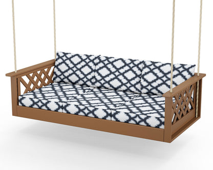 Country Living Wovendale Daybed Swing in Teak / Trellis Marine Indigo