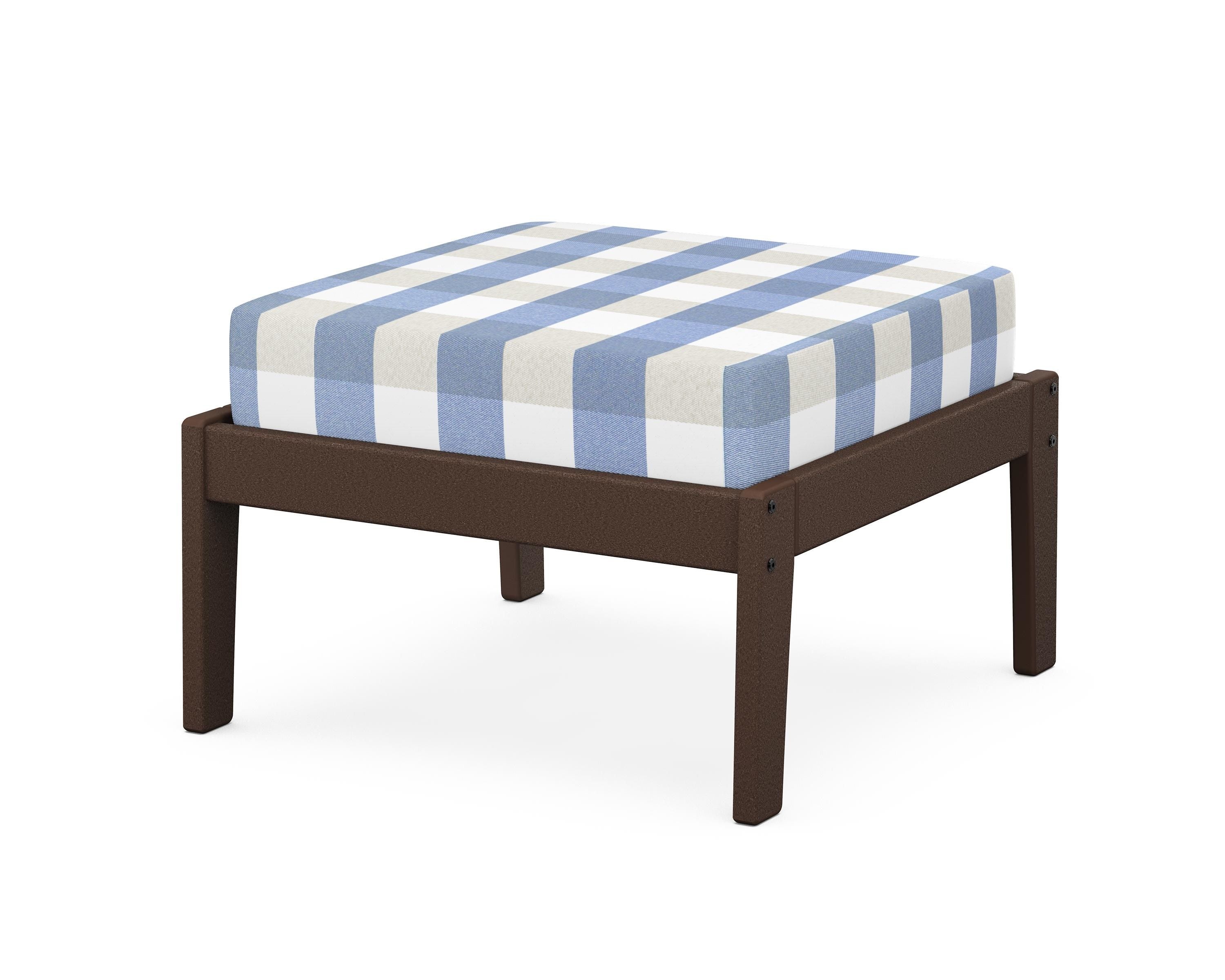 Unbranded Deep Seating Ottoman in Mahogany / Buffalo Plaid Sky Blue