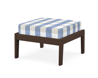 Unbranded Deep Seating Ottoman in Mahogany / Buffalo Plaid Sky Blue