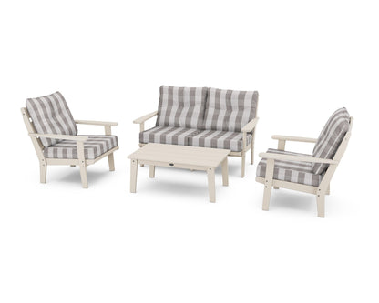 POLYWOOD® Lakeside 4-Piece Deep Seating Set in Sand / Buffalo Plaid Grey Mist