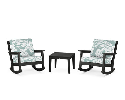 POLYWOOD® Chippendale 3-Piece Deep Seating Rocker Set in Black / Leaf Glacier Spa