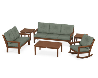 POLYWOOD® Vineyard 6-Piece Deep Seating Set in Teak / Cast Sage