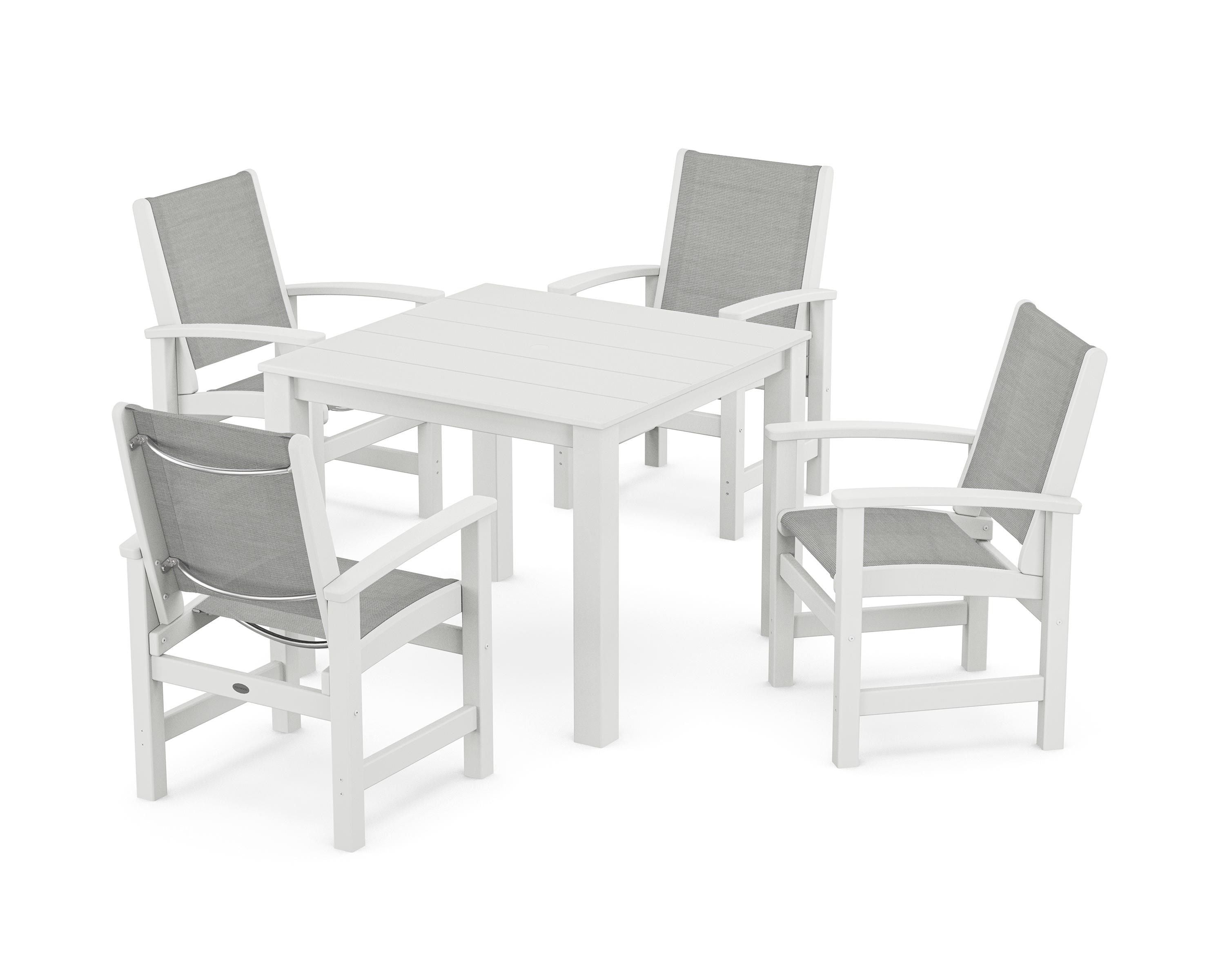 POLYWOOD® Coastal 5-Piece Parsons Dining Set in White / Metallic Sling