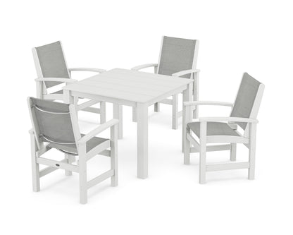 POLYWOOD® Coastal 5-Piece Parsons Dining Set in White / Metallic Sling