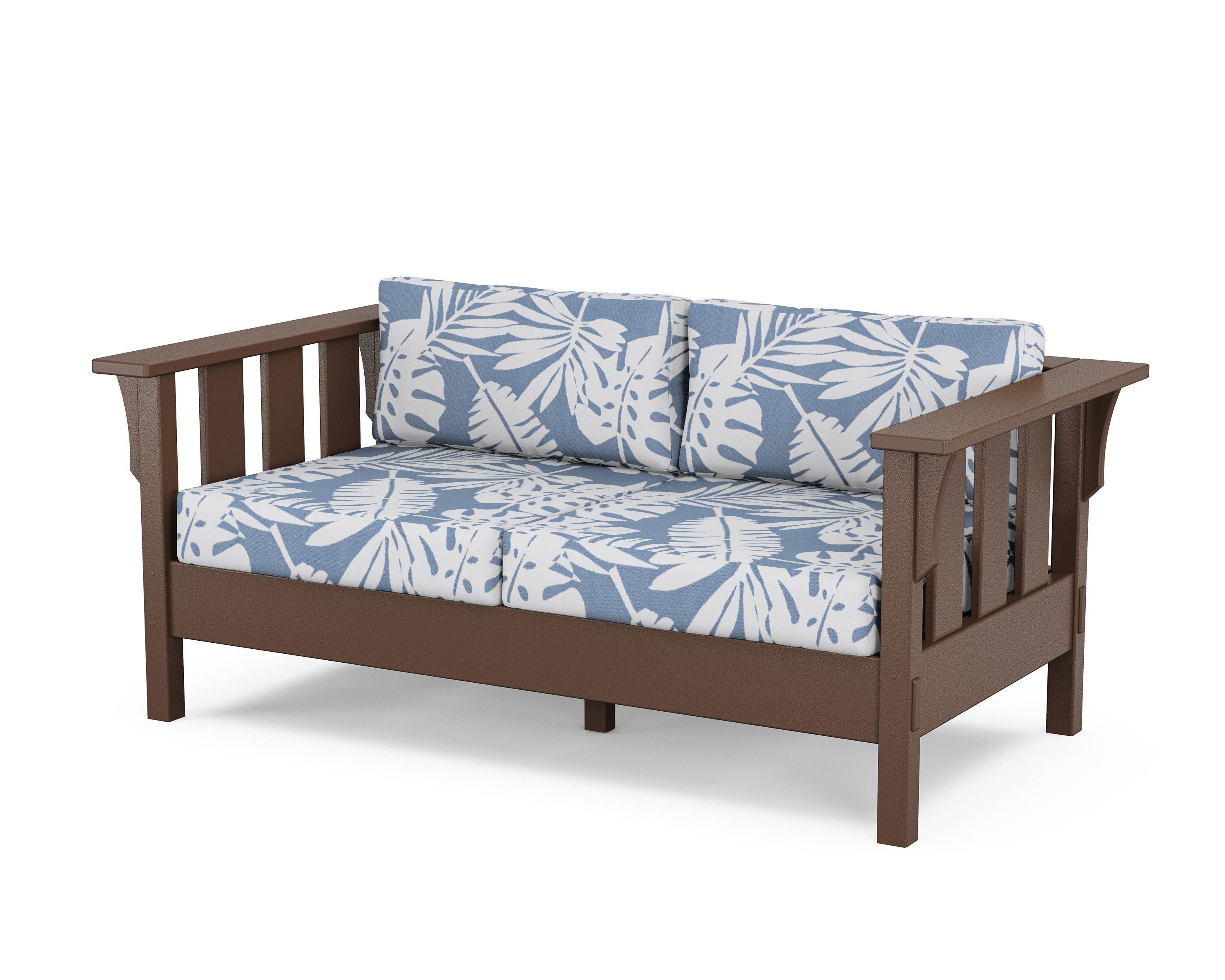 Martha Stewart by POLYWOOD® Acadia Deep Seating Loveseat in Mahogany / Leaf Sky Blue
