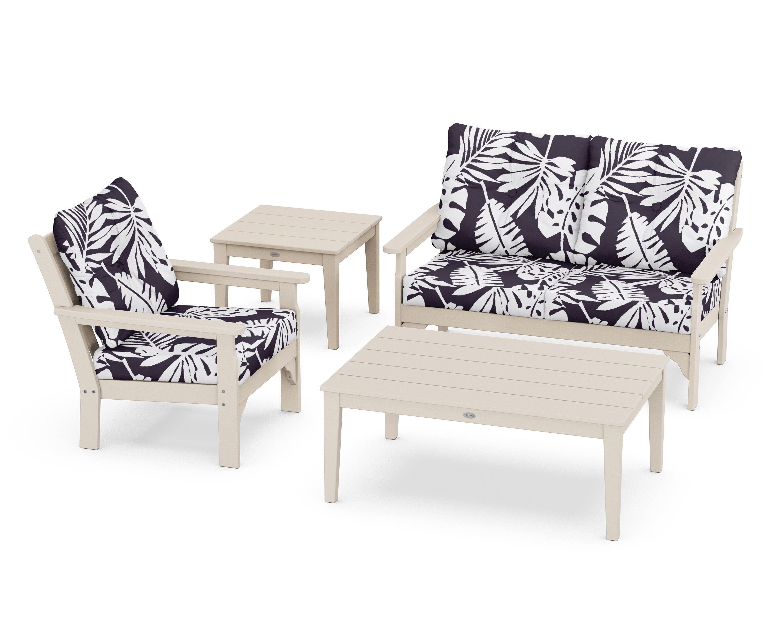POLYWOOD® Vineyard 4-Piece Deep Seating Set in Sand / Leaf Navy