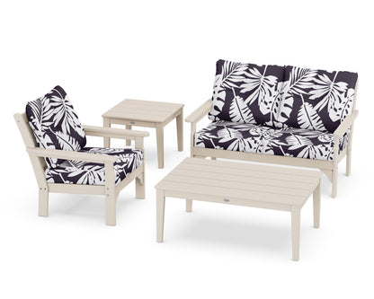 POLYWOOD® Vineyard 4-Piece Deep Seating Set in Sand / Leaf Navy