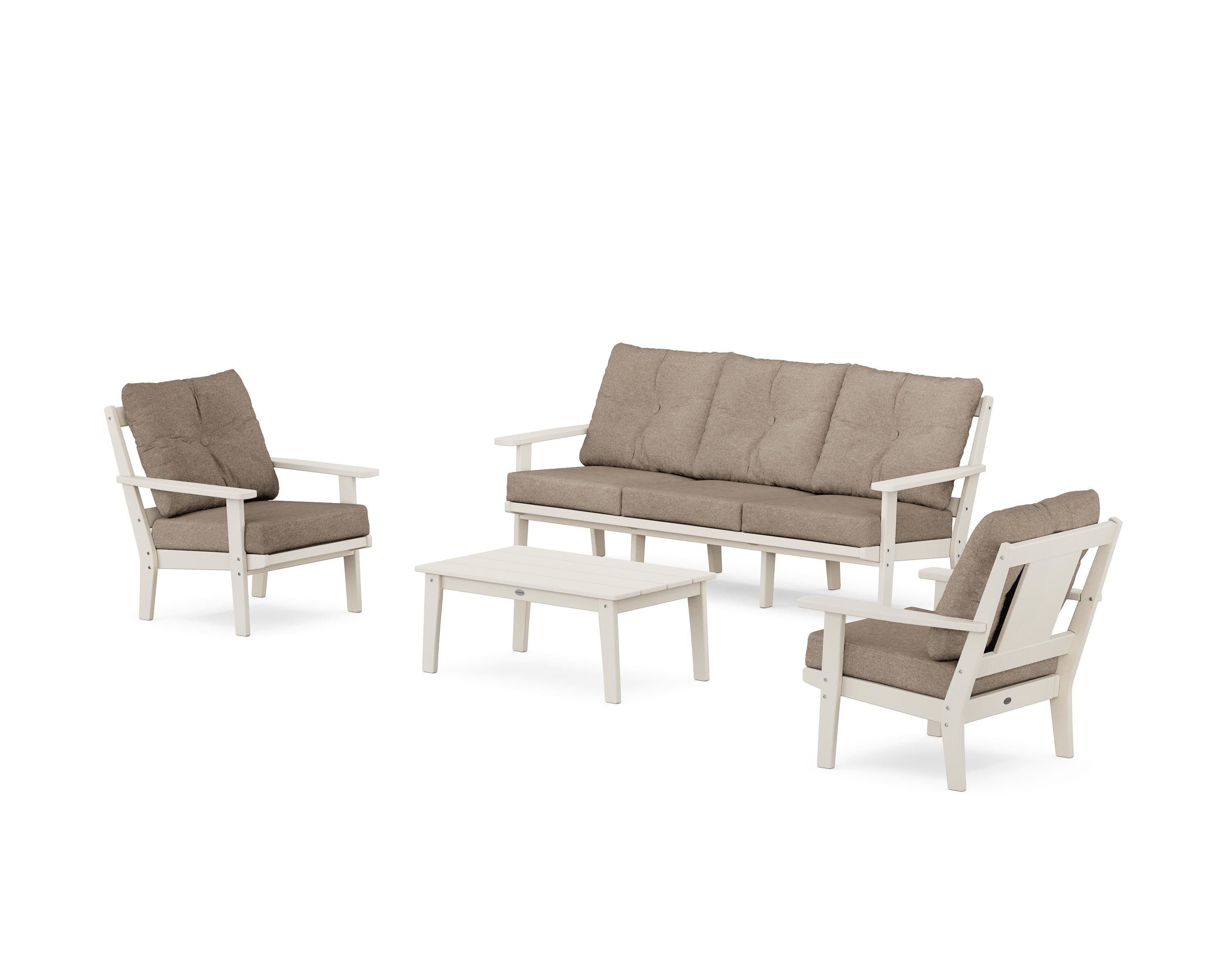 POLYWOOD® Prairie 4-Piece Deep Seating Set with Sofa in Sand / Spiced Burlap