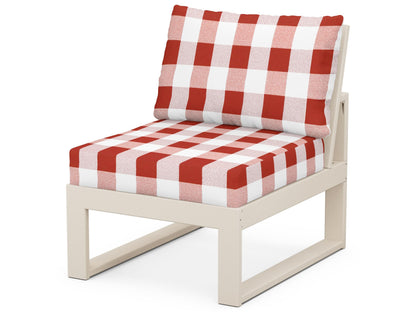 Unbranded Modular Armless Chair in Sand / Buffalo Plaid Crimson