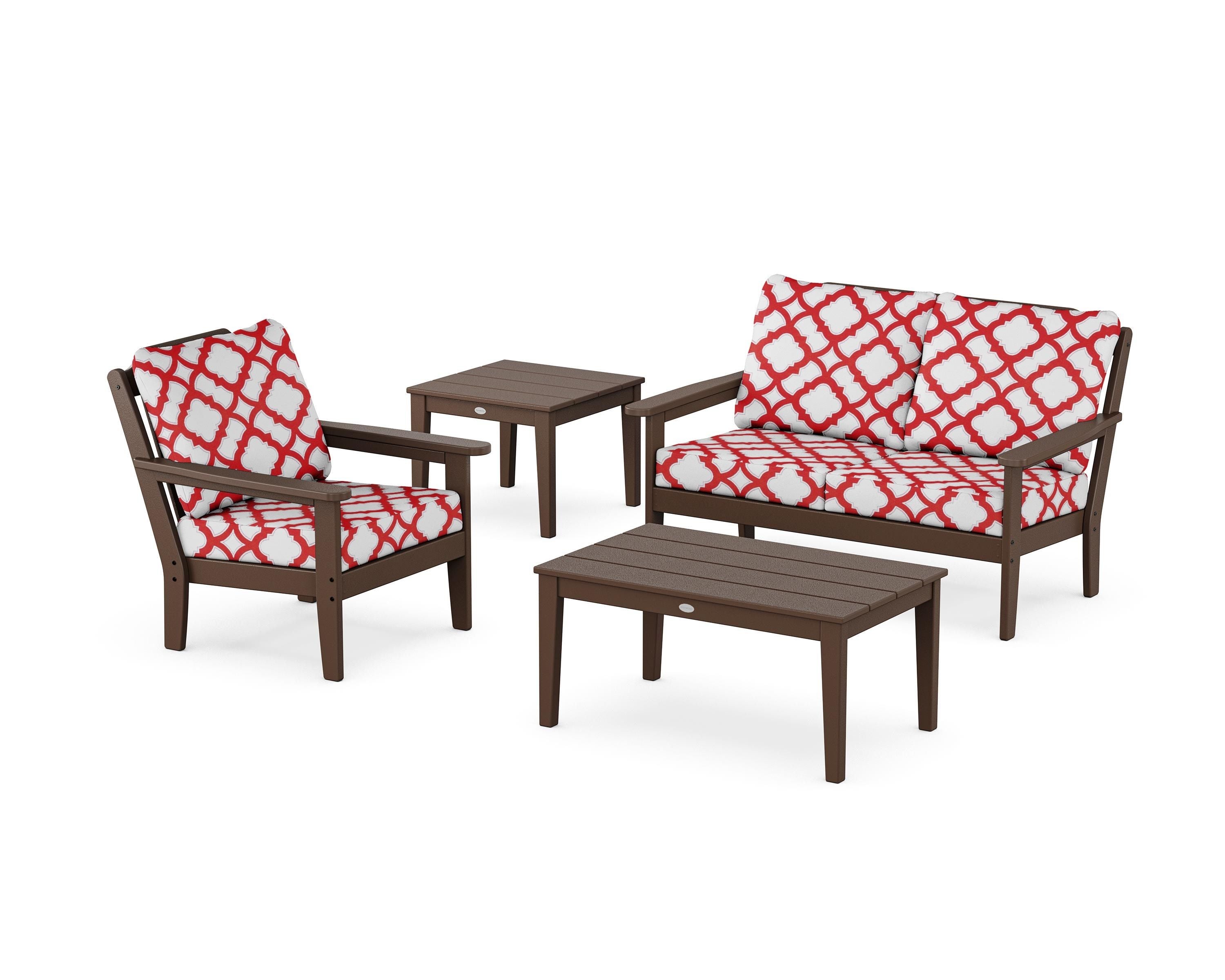 Country Living Wovendale 4-Piece Deep Seating Set in Mahogany / Trellis Crimson
