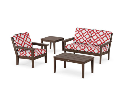 Country Living Wovendale 4-Piece Deep Seating Set in Mahogany / Trellis Crimson