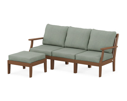 POLYWOOD® Braxton Modular 4-Piece Deep Seating Set with Ottoman in Teak / Cast Sage