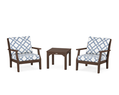 Martha Stewart by POLYWOOD® Chinoiserie 3-Piece Deep Seating Set in Mahogany / Trellis Sky Blue