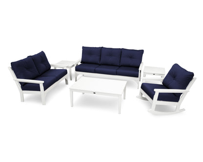 POLYWOOD® Vineyard 6-Piece Deep Seating Set in White / Navy