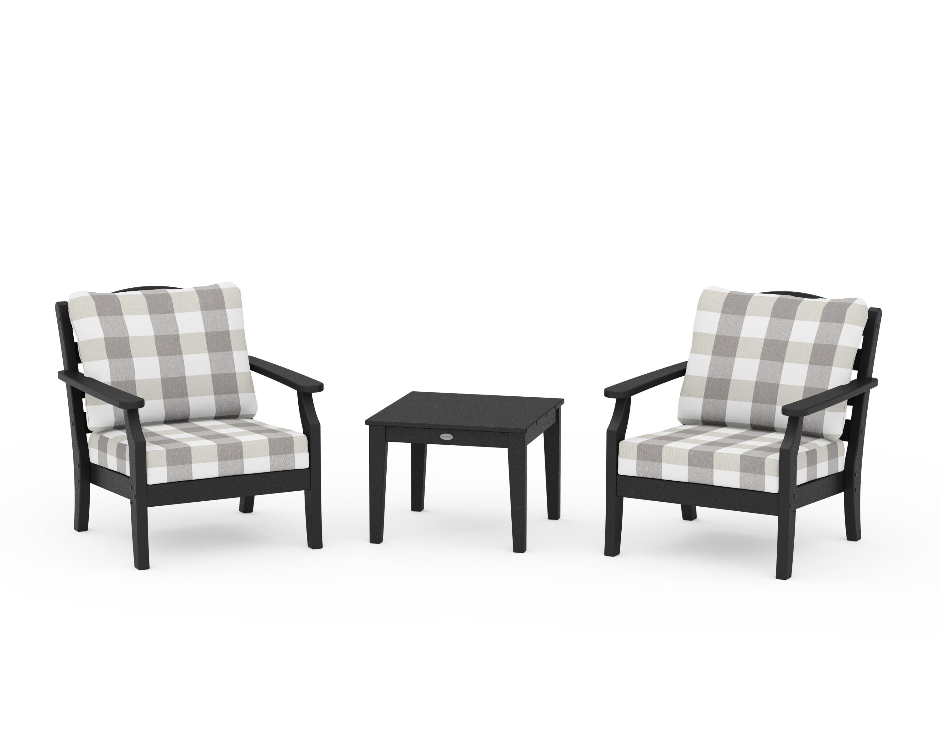 Draper James™ by  POLYWOOD® Savannah 3-Piece Deep Seating Set in Black / Buffalo Plaid Grey Mist