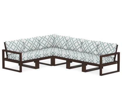 POLYWOOD® EDGE 6-Piece Modular Deep Seating Set in Mahogany / Trellis Glacier Spa