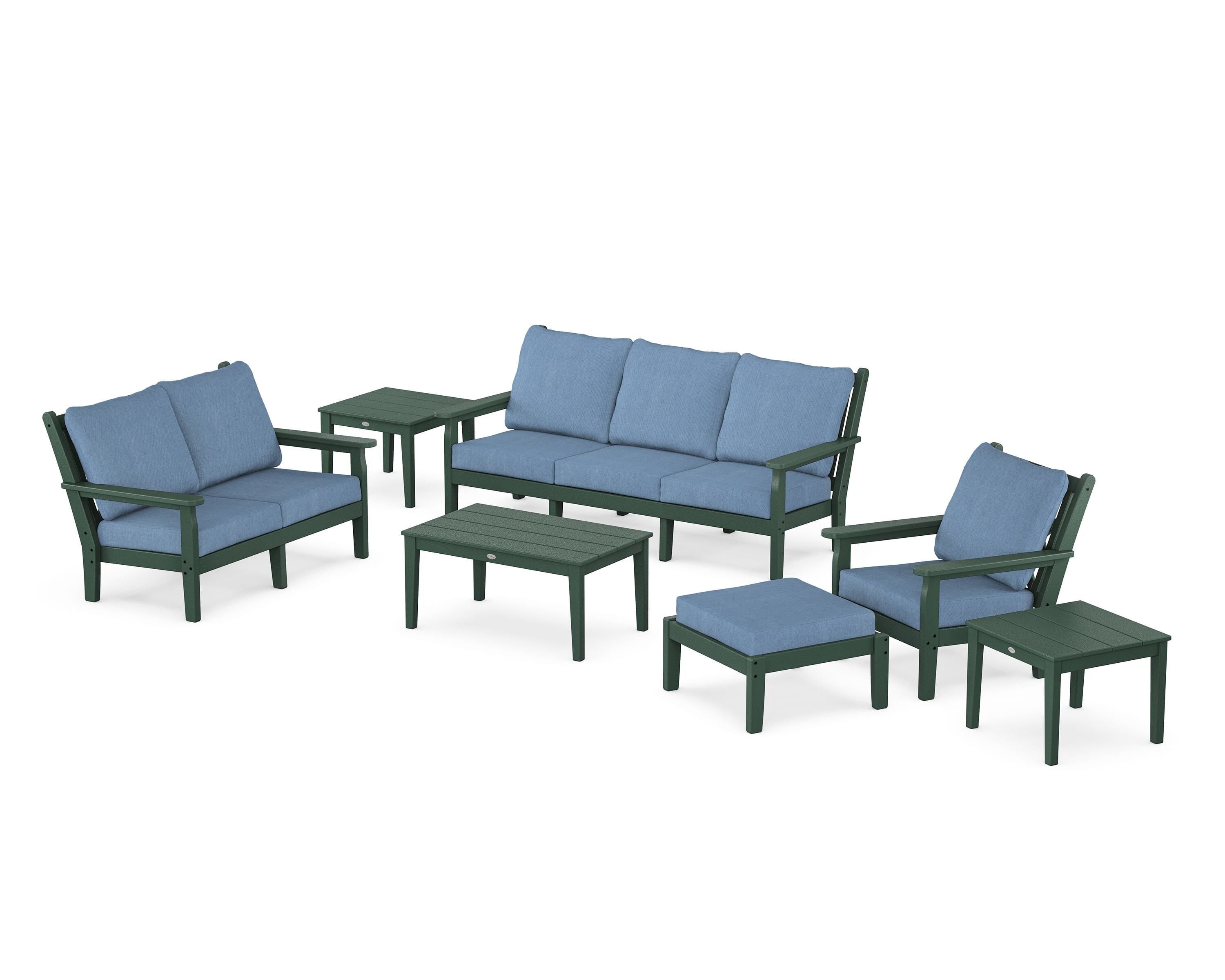 POLYWOOD® Chippendale 7-Piece Deep Seating Set in Green / Sky Blue