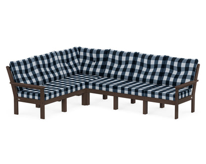 POLYWOOD® Vineyard 6-Piece Sectional in Mahogany / Buffalo Plaid Marine Indigo