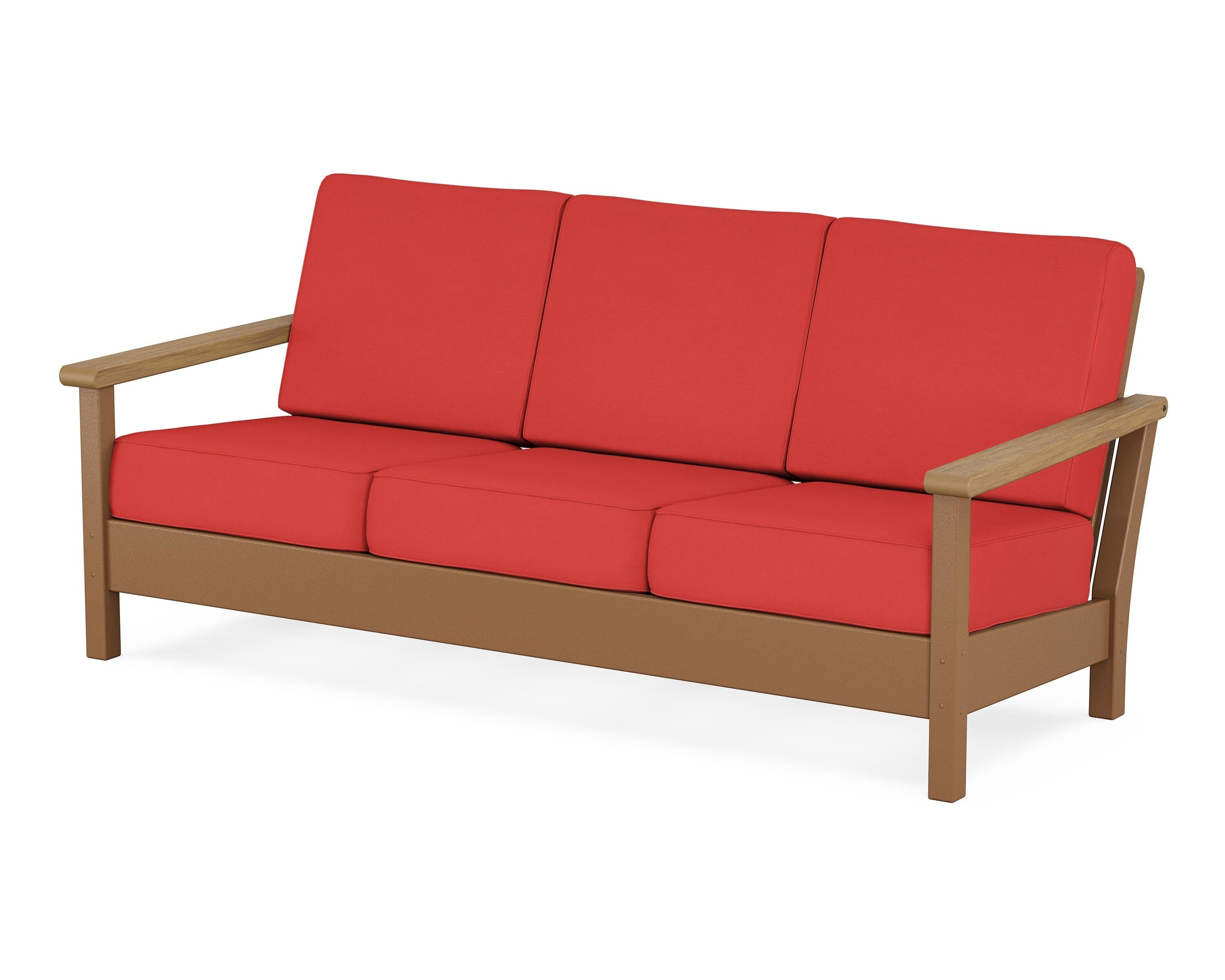 POLYWOOD® Harbour Deep Seating Sofa in Teak / Natural / Crimson Linen