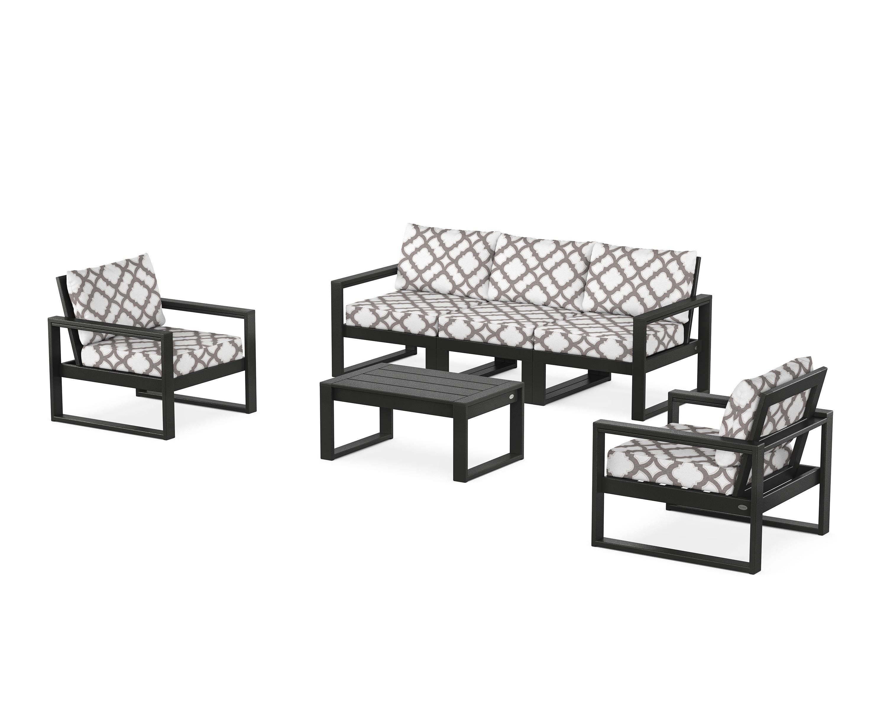 POLYWOOD® EDGE Sectional 4-Piece Deep Seating Set with Sofa in Black / Trellis Grey Mist