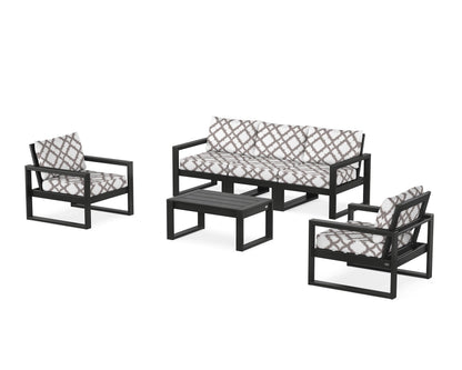 POLYWOOD® EDGE Sectional 4-Piece Deep Seating Set with Sofa in Black / Trellis Grey Mist