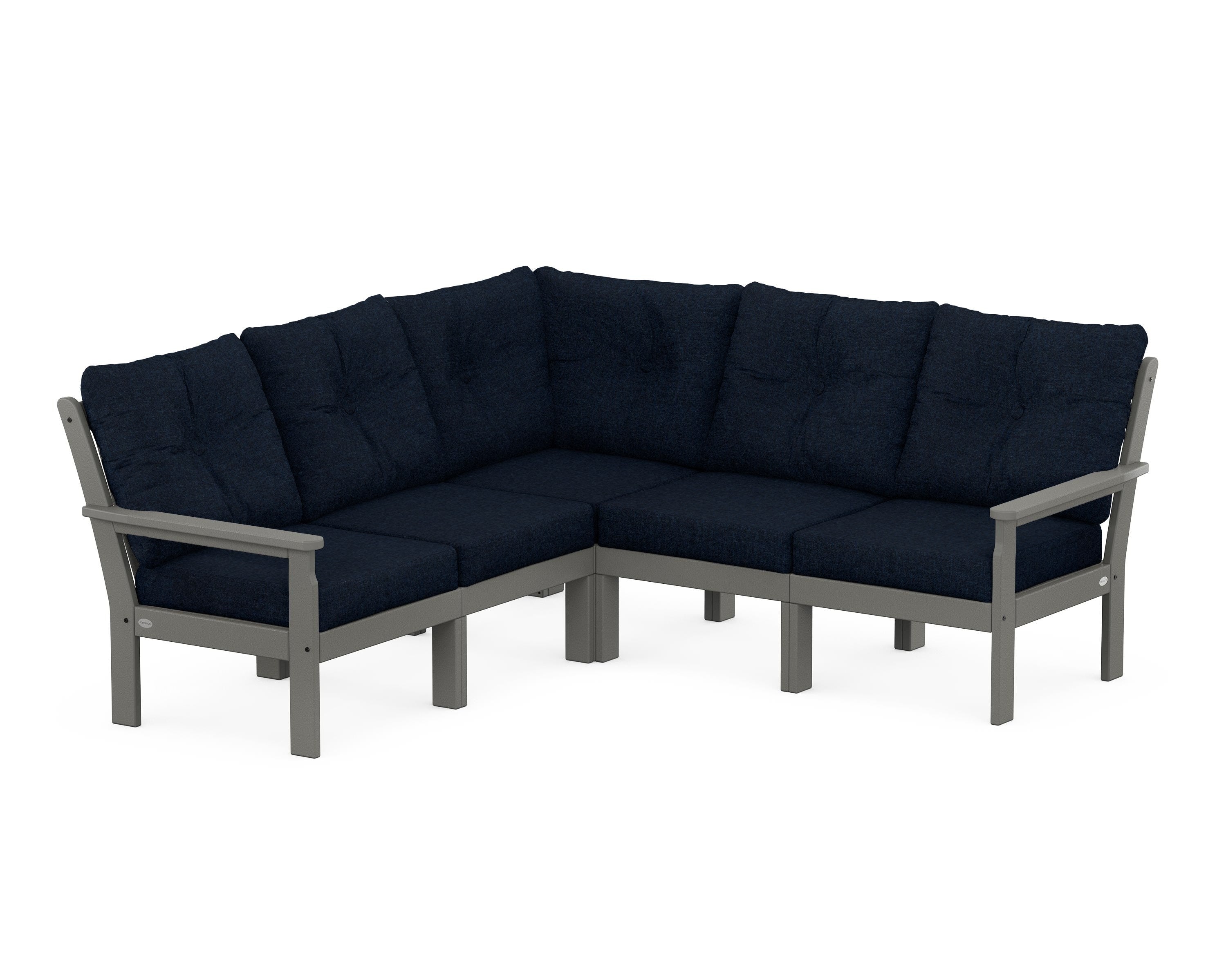POLYWOOD® Vineyard 5-Piece Sectional in Slate Grey / Marine Indigo