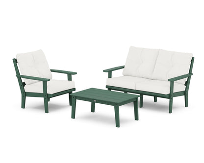 POLYWOOD® Prairie 3-Piece Deep Seating Set with Loveseat in Green / Natural Linen