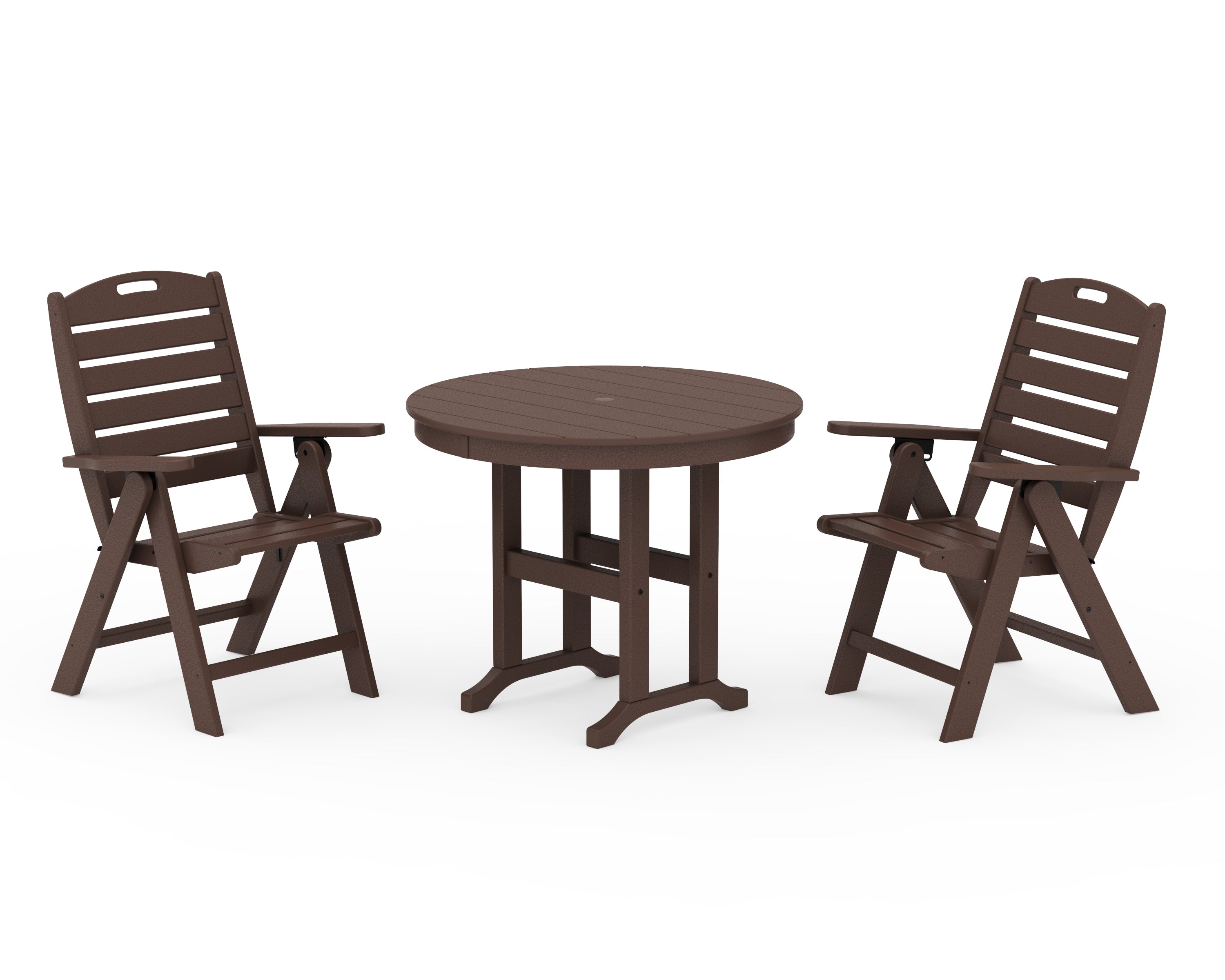 POLYWOOD® Nautical Folding Highback Chair 3-Piece Round Dining Set in Mahogany