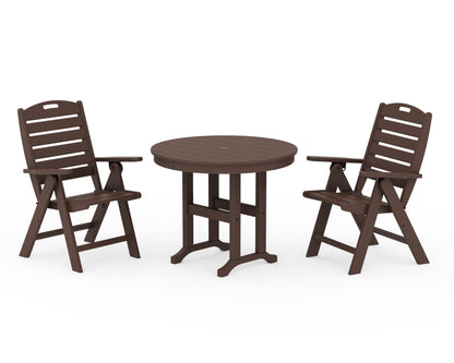 POLYWOOD® Nautical Folding Highback Chair 3-Piece Round Dining Set in Mahogany