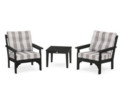 POLYWOOD® Vineyard 3-Piece Deep Seating Set in Black / Buffalo Plaid Grey Mist
