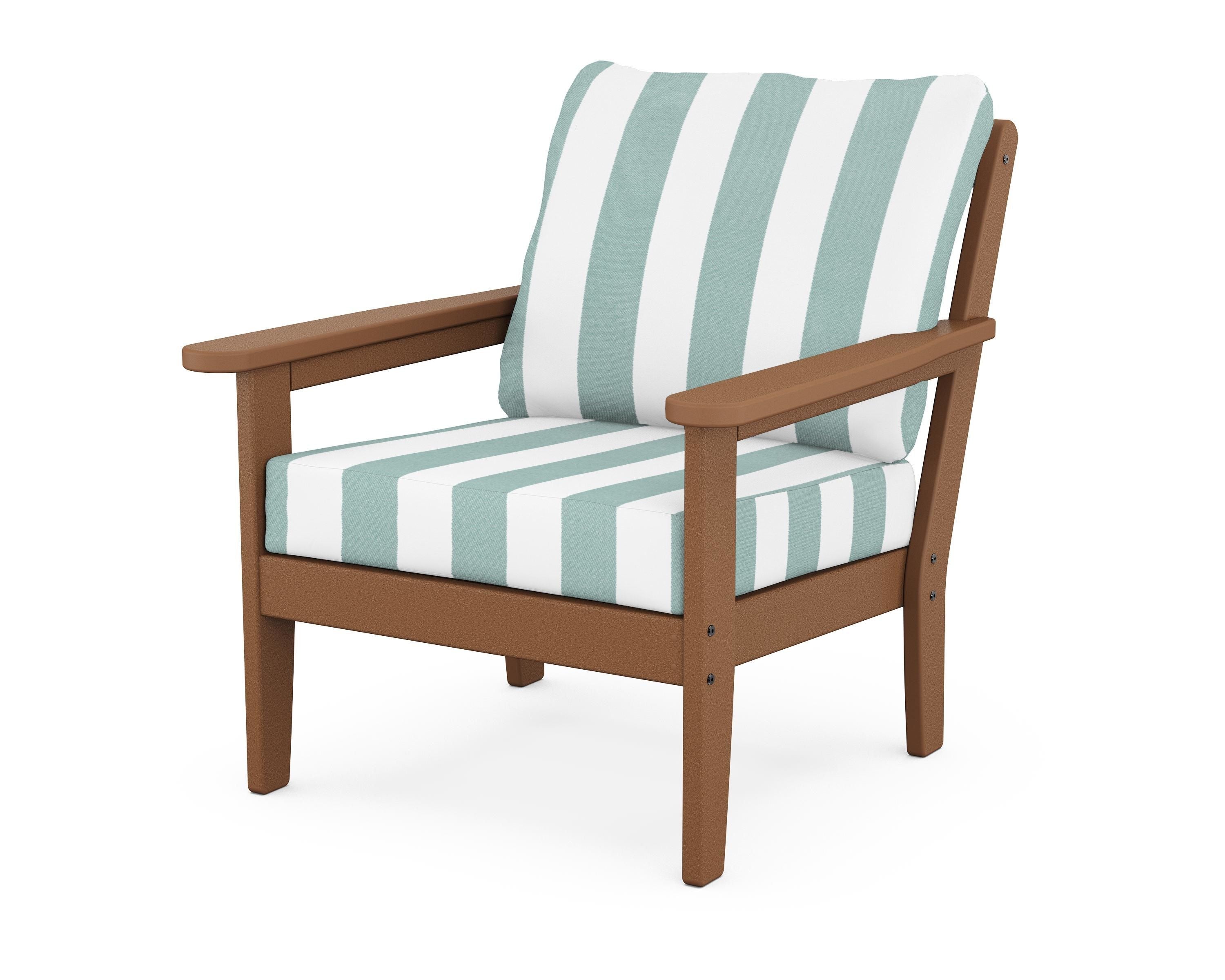 Country Living Cottage Deep Seating Chair in Teak / Cabana Stripe Glacier Spa