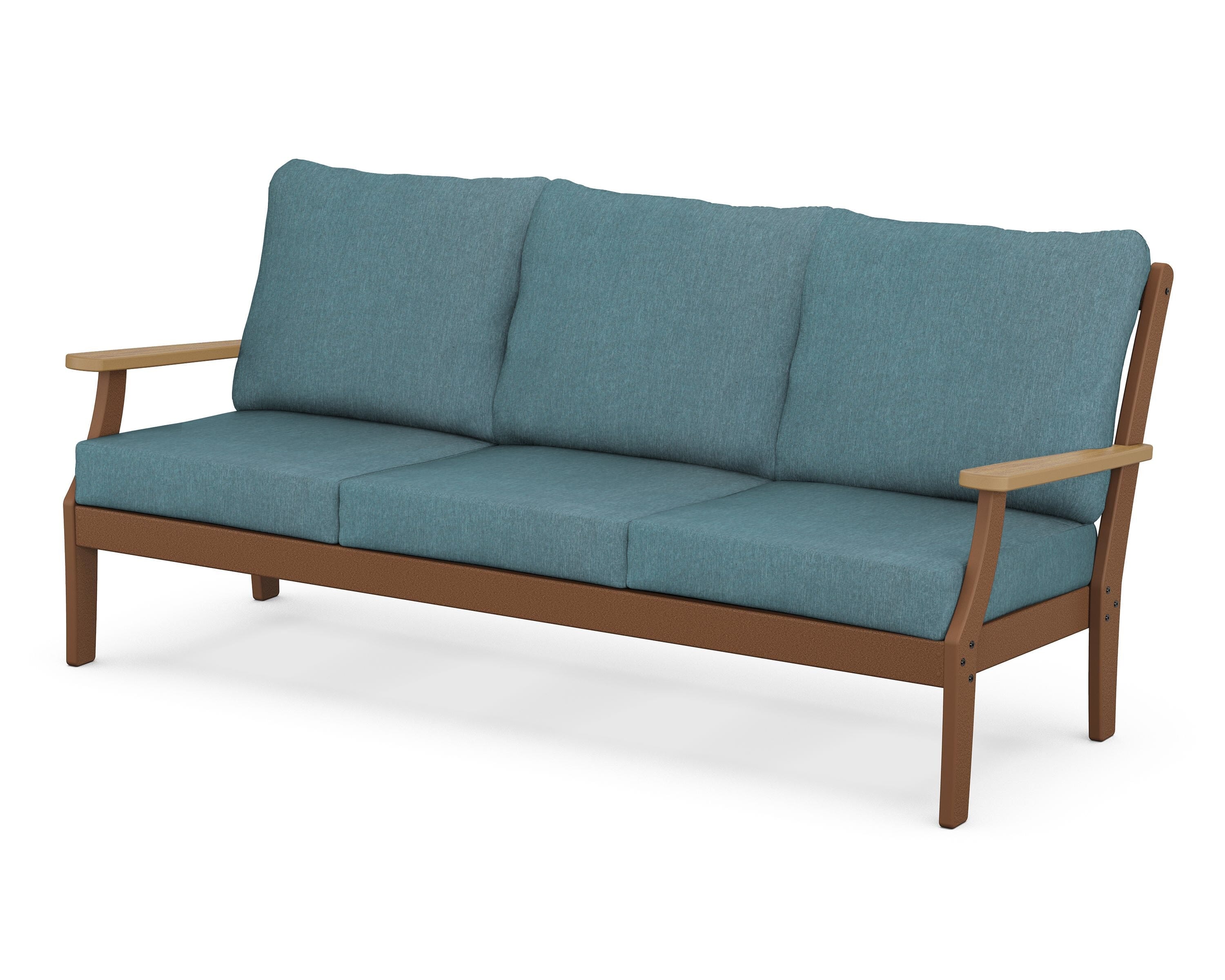 POLYWOOD® Braxton Deep Seating Sofa in Teak / Natural / Ocean Teal